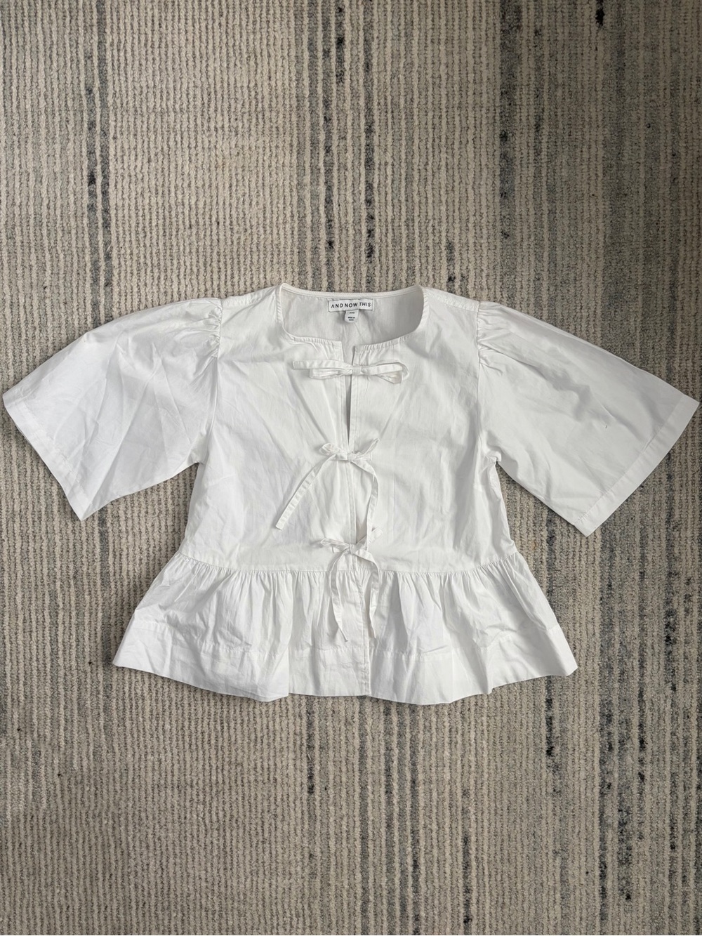 And Now This White Tie-Front Peplum Top Size XXS